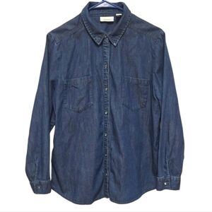Chico's Blue Glitter Denim Button Down Long Sleeve Women's Shirt Size 2